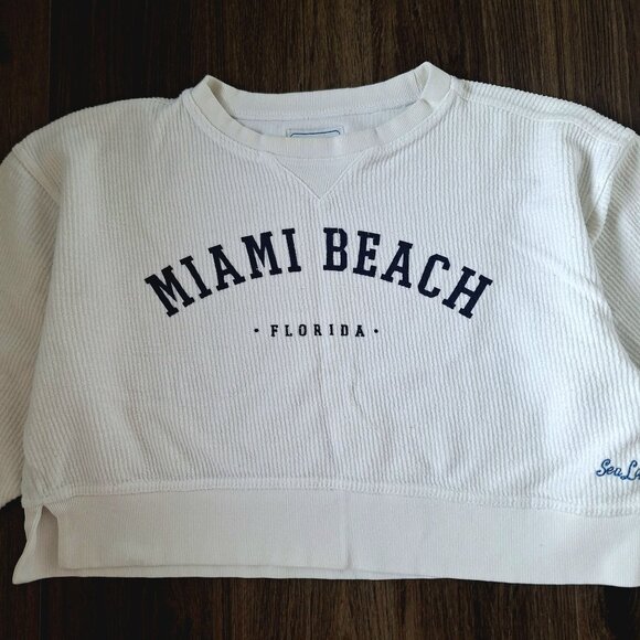 💙 Sea LaLa Printed Cropped Sweatshirt Shorts Set Size M 100% Cotton Lounge Athl - Picture 2 of 8